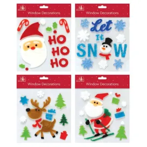 Christmas Window Gel Stickers - Assorted Festive Xmas Decoration Reusable Snowflake Santa Tree