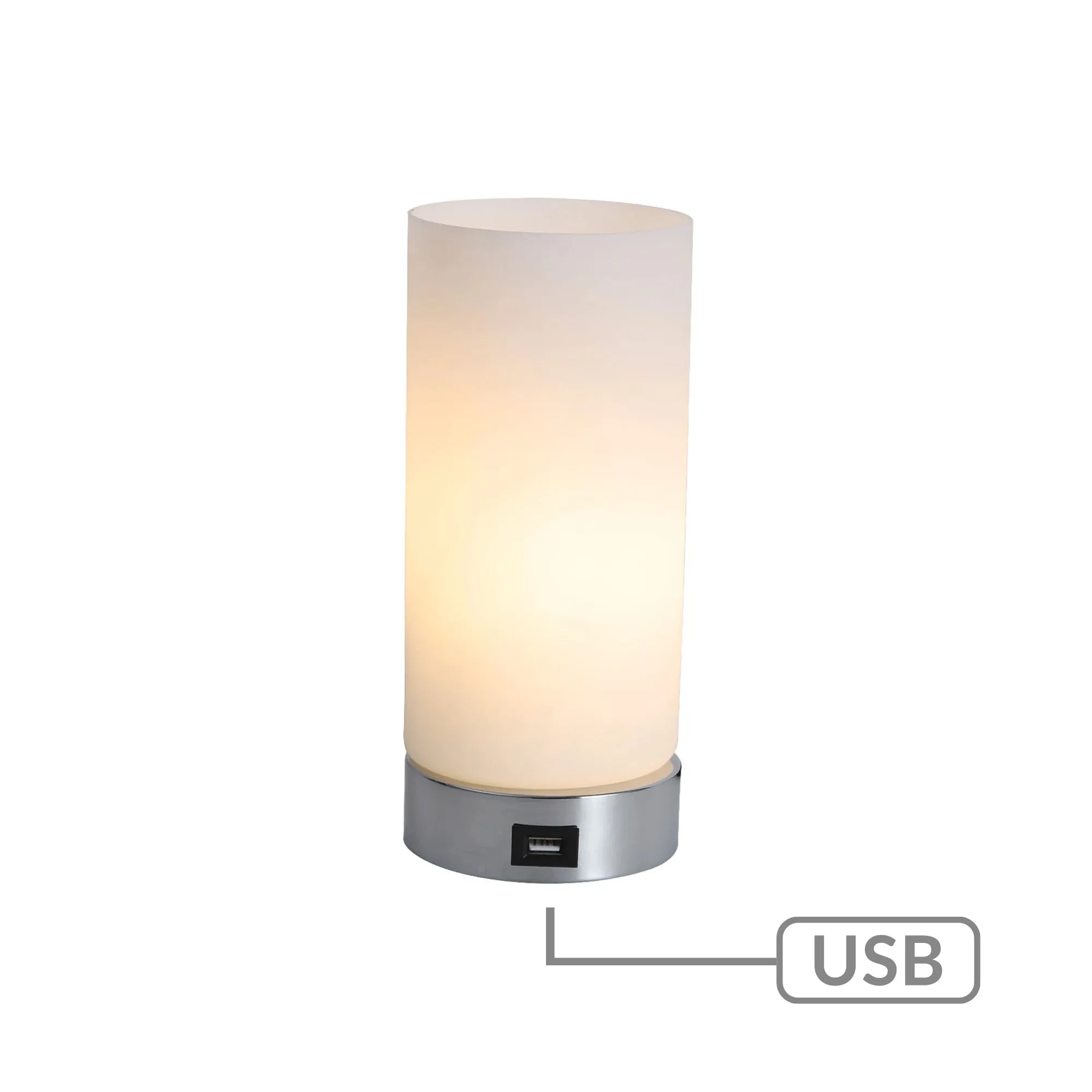 Chrome Touch Lamp with USB Port & Glass Shade