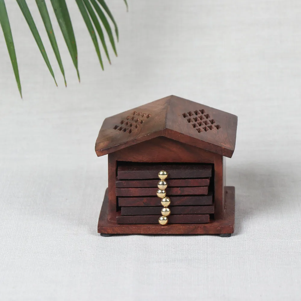 Coaster with Hut Stand (Set of 6) - Handcrafted with Sheesham Wood