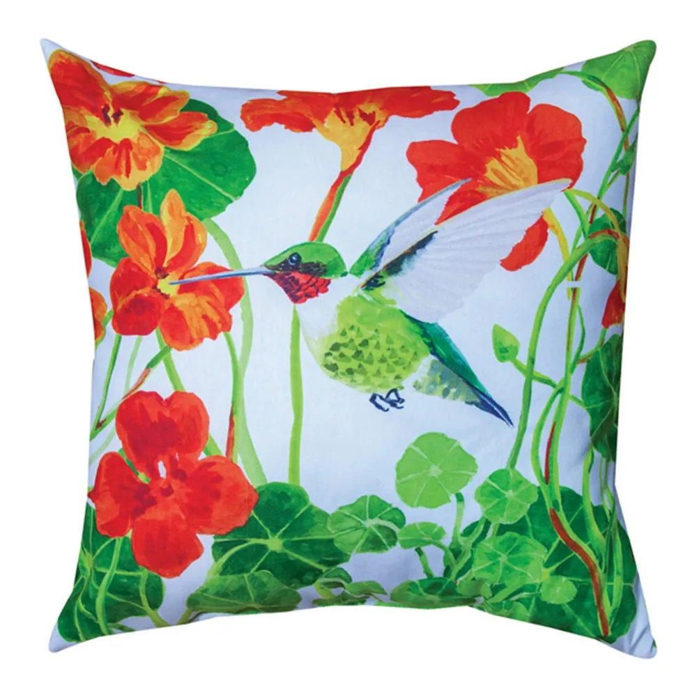 Colibri Et Fleurs Orange Indoor/Outdoor Reversible Pillow by Martha Collins©