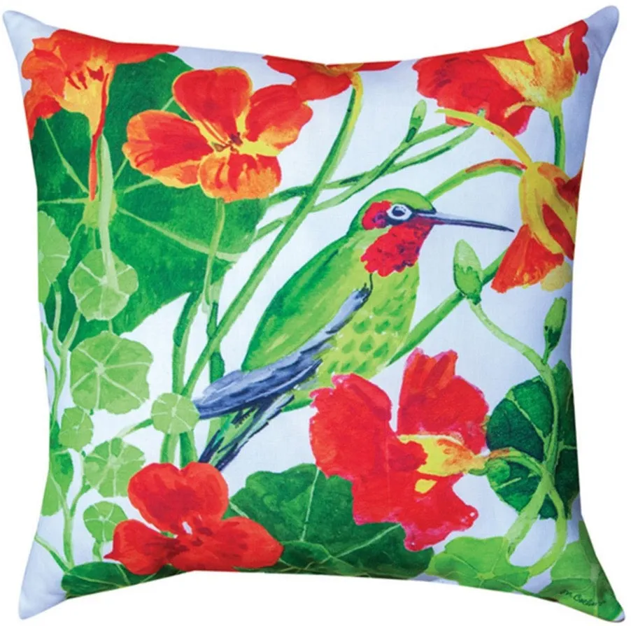 Colibri Et Fleurs Orange Indoor/Outdoor Reversible Pillow by Martha Collins©