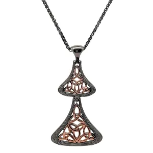 Darkened Silver and 10k Rose Gold Celtic Double Trinity Bell Pendant