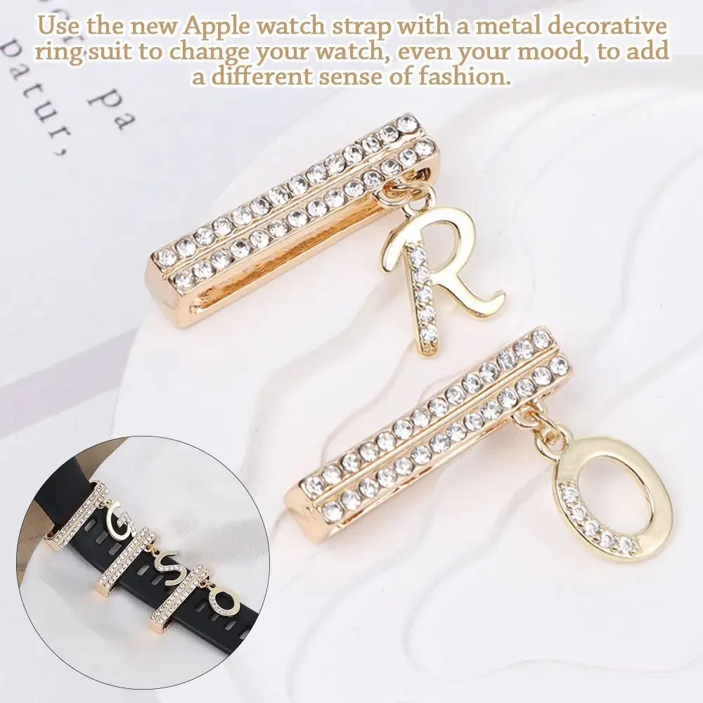 Decoration For Apple Watch Band 26 Letters Metal Charms Diamond Jewelry Charms Smart Watch Silicone Strap Accessories