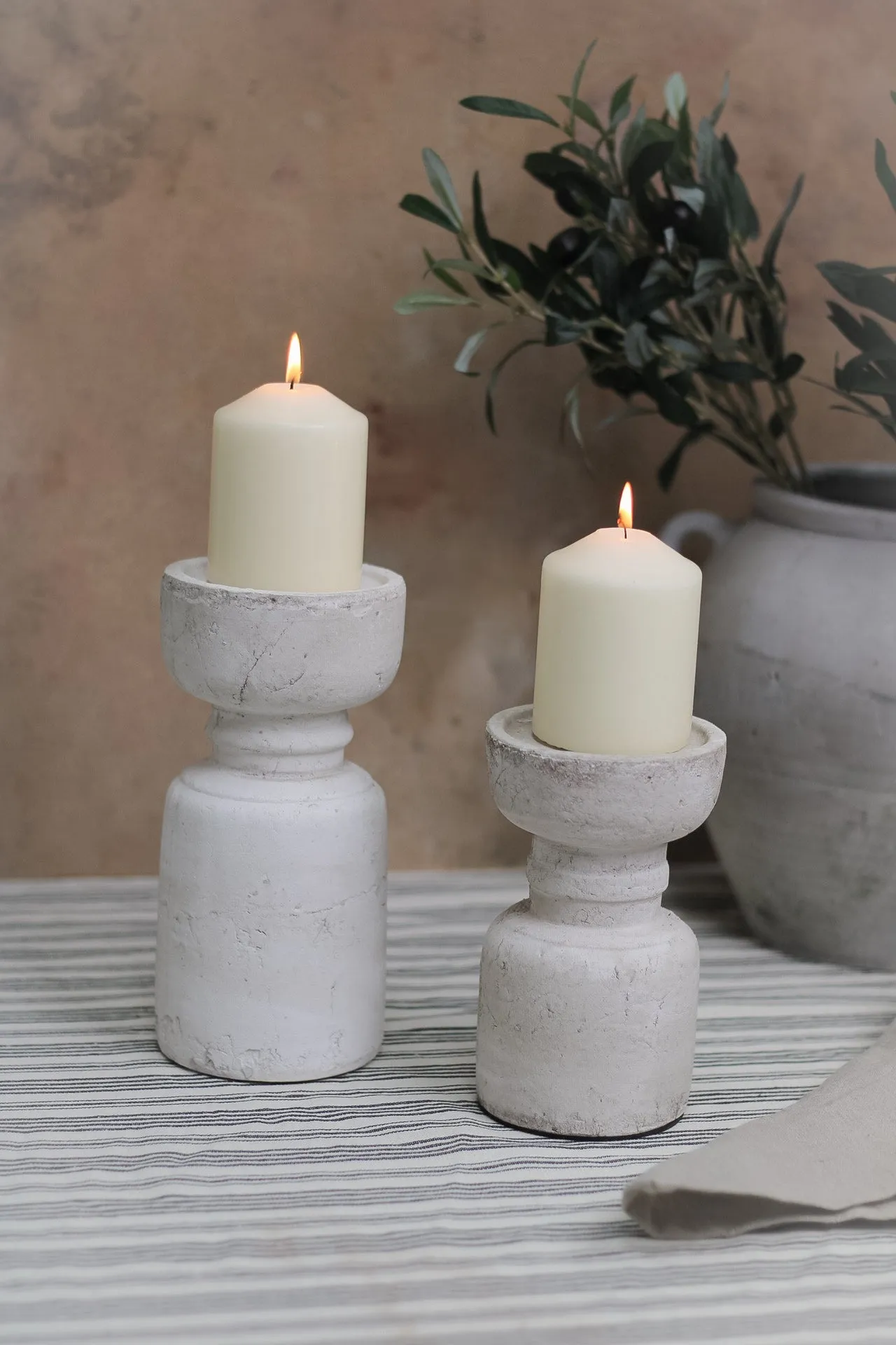 Earthenware Aged Beige Terracotta Candleholder