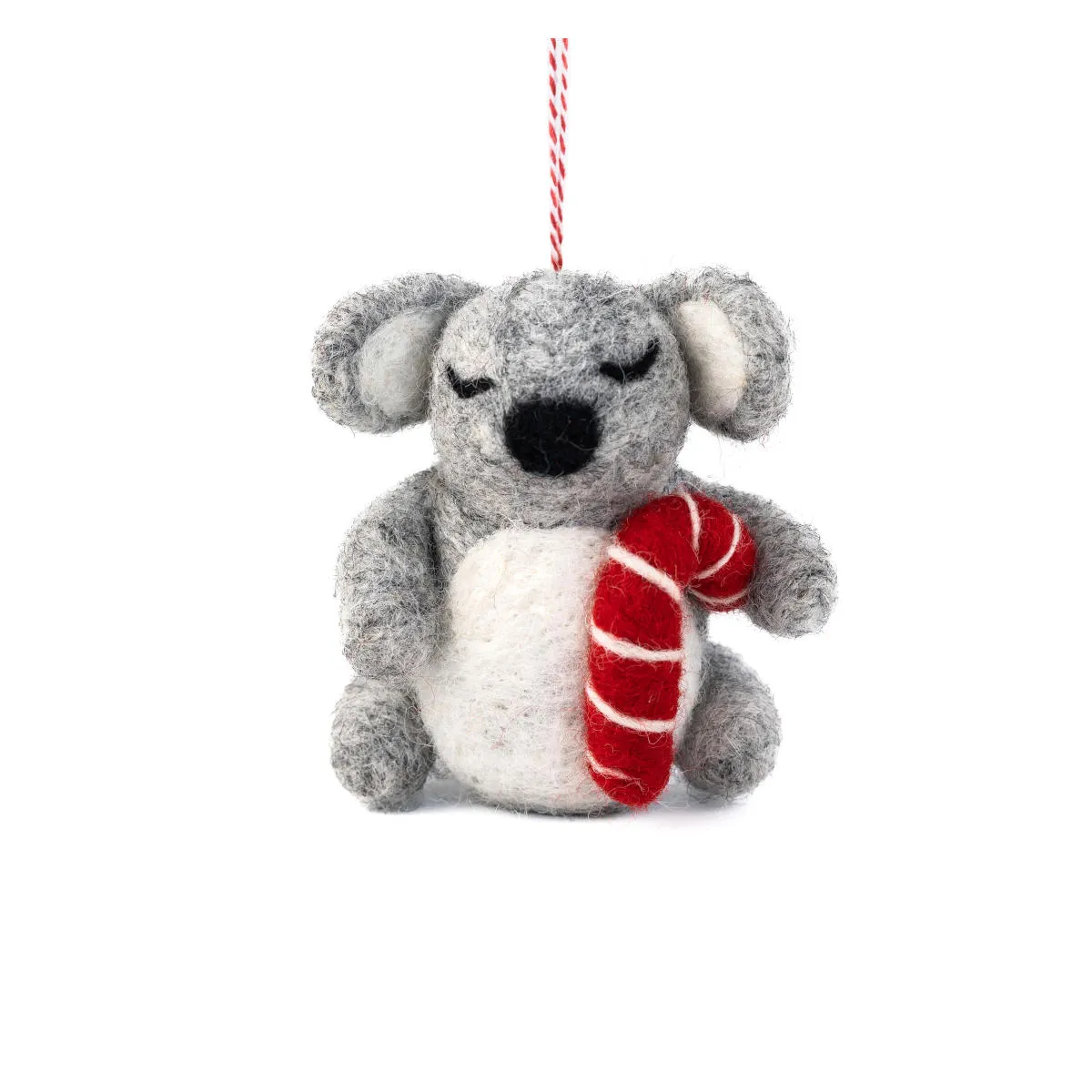 Felt Koala Candy Cane Christmas Ornament