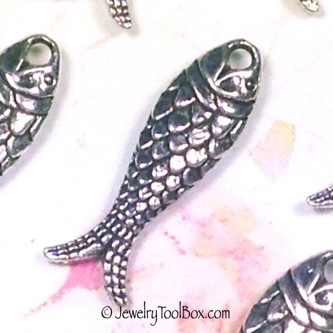 Fish Charms, Nautical Silver Pewter Pendants, Nickel Free, Lead Free, 3 Dimensional, 24x10mm, Lot Size 20, #1500 CBK