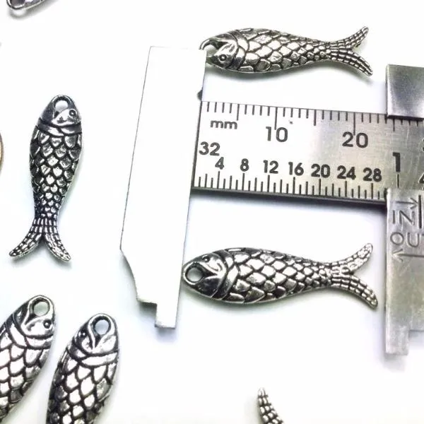 Fish Charms, Nautical Silver Pewter Pendants, Nickel Free, Lead Free, 3 Dimensional, 24x10mm, Lot Size 20, #1500 CBK