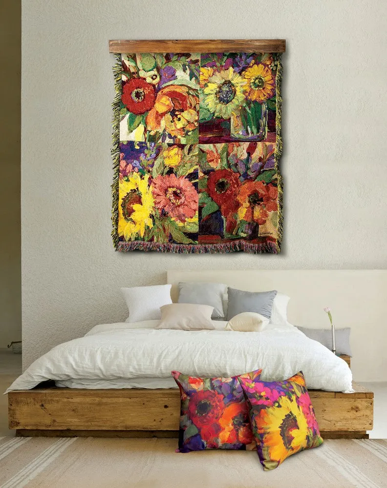 Floral Workshop Poppies Indoor-Outdoor Reversible Pillow by Susan Winget©