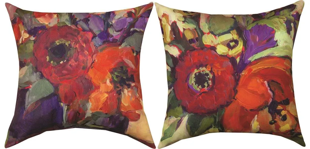 Floral Workshop Poppies Indoor-Outdoor Reversible Pillow by Susan Winget©