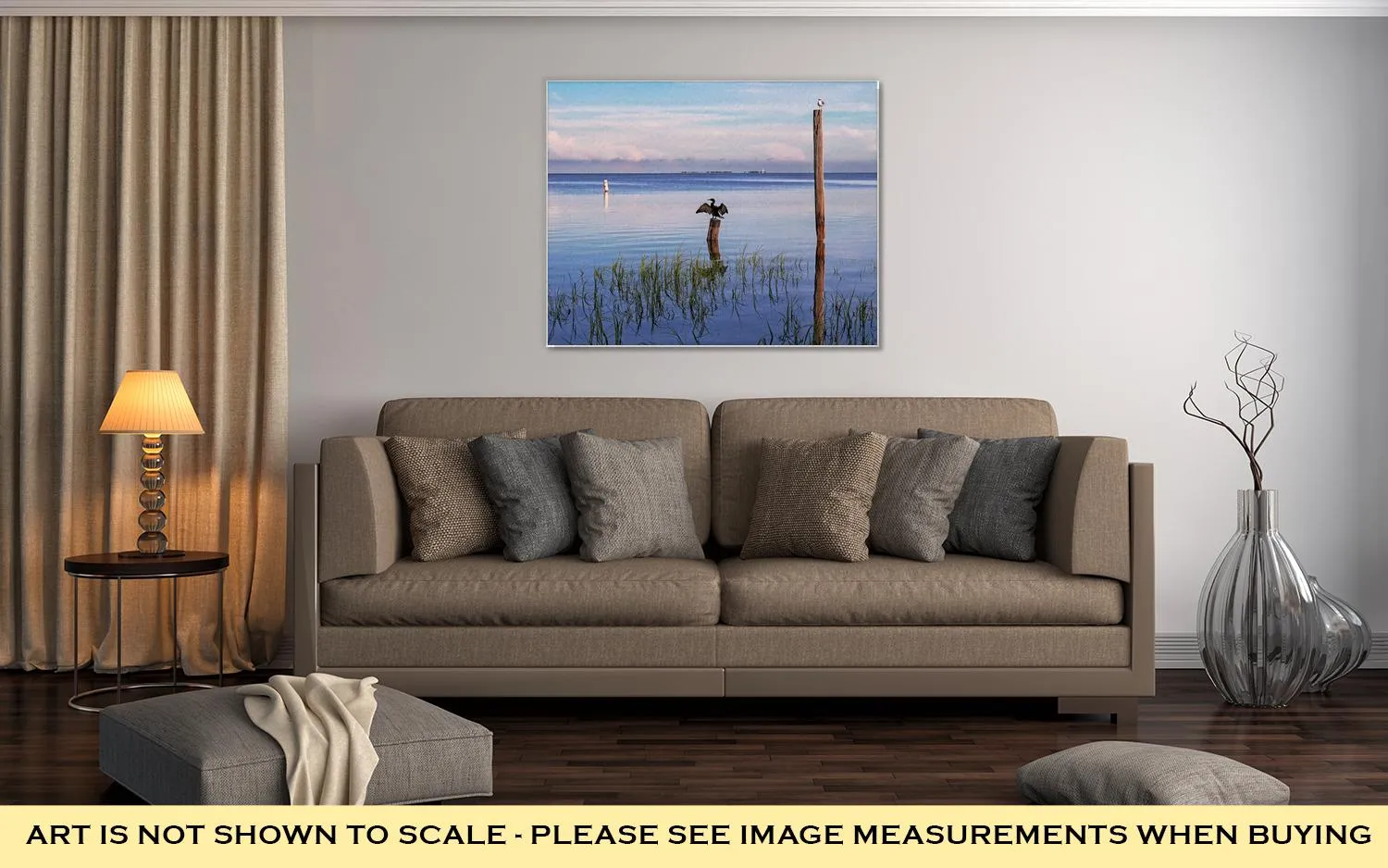 Gallery Wrapped Canvas, Seabirds Birds On Poles In The Sea At Sunrise Tampa Bay Florida