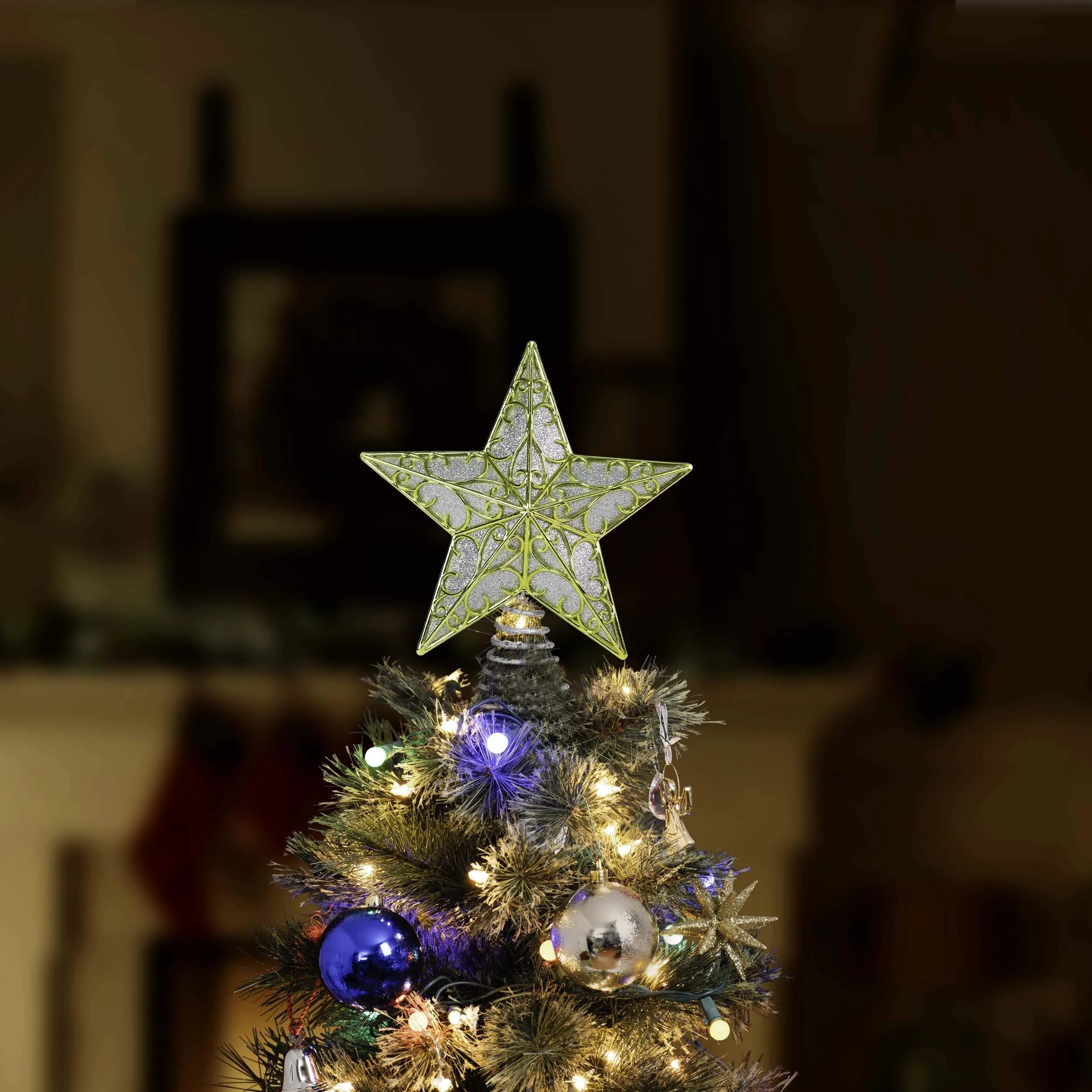 Glitter Star Tree Topper - Christmas Sparkle Filled Metal Bethlehem Star Ornament