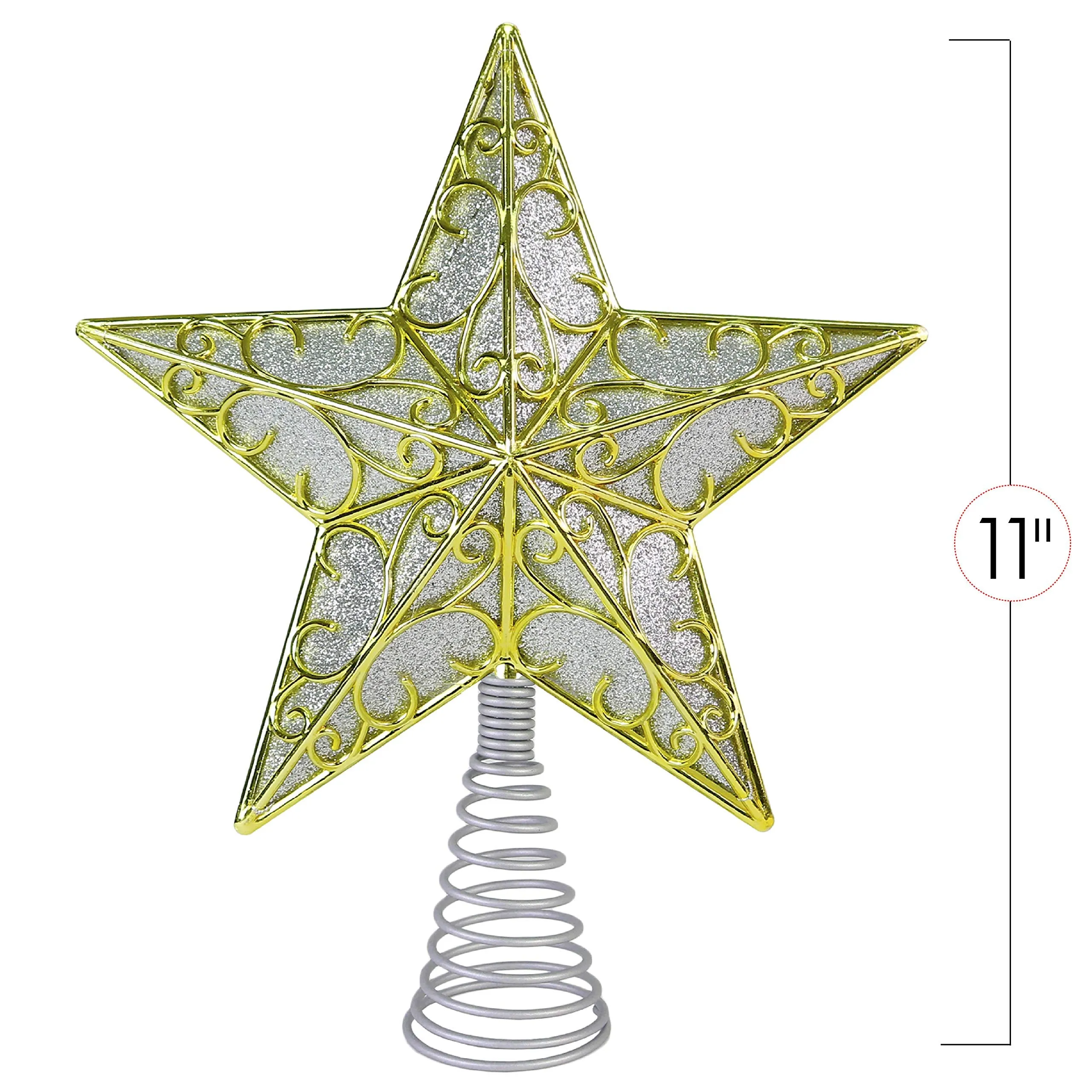 Glitter Star Tree Topper - Christmas Sparkle Filled Metal Bethlehem Star Ornament