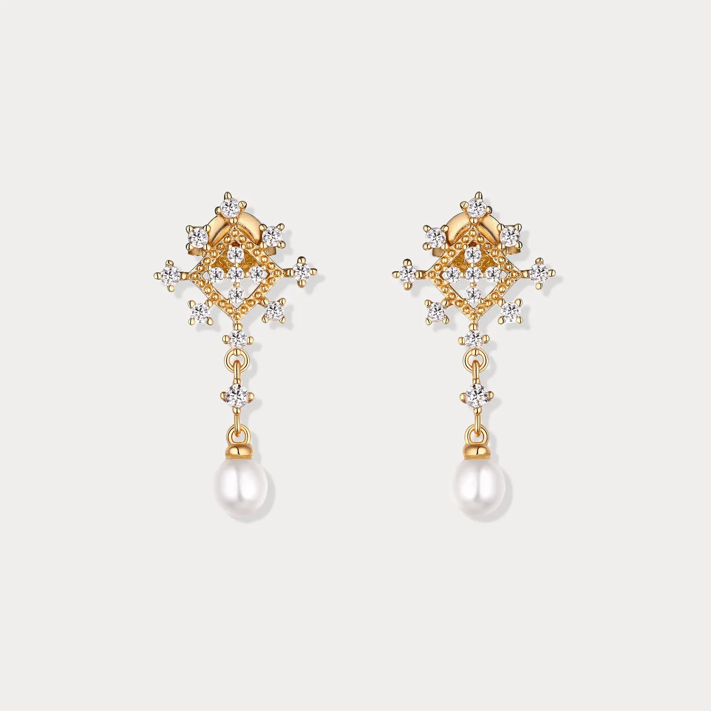 Gold Snowflake Pearl Earrings