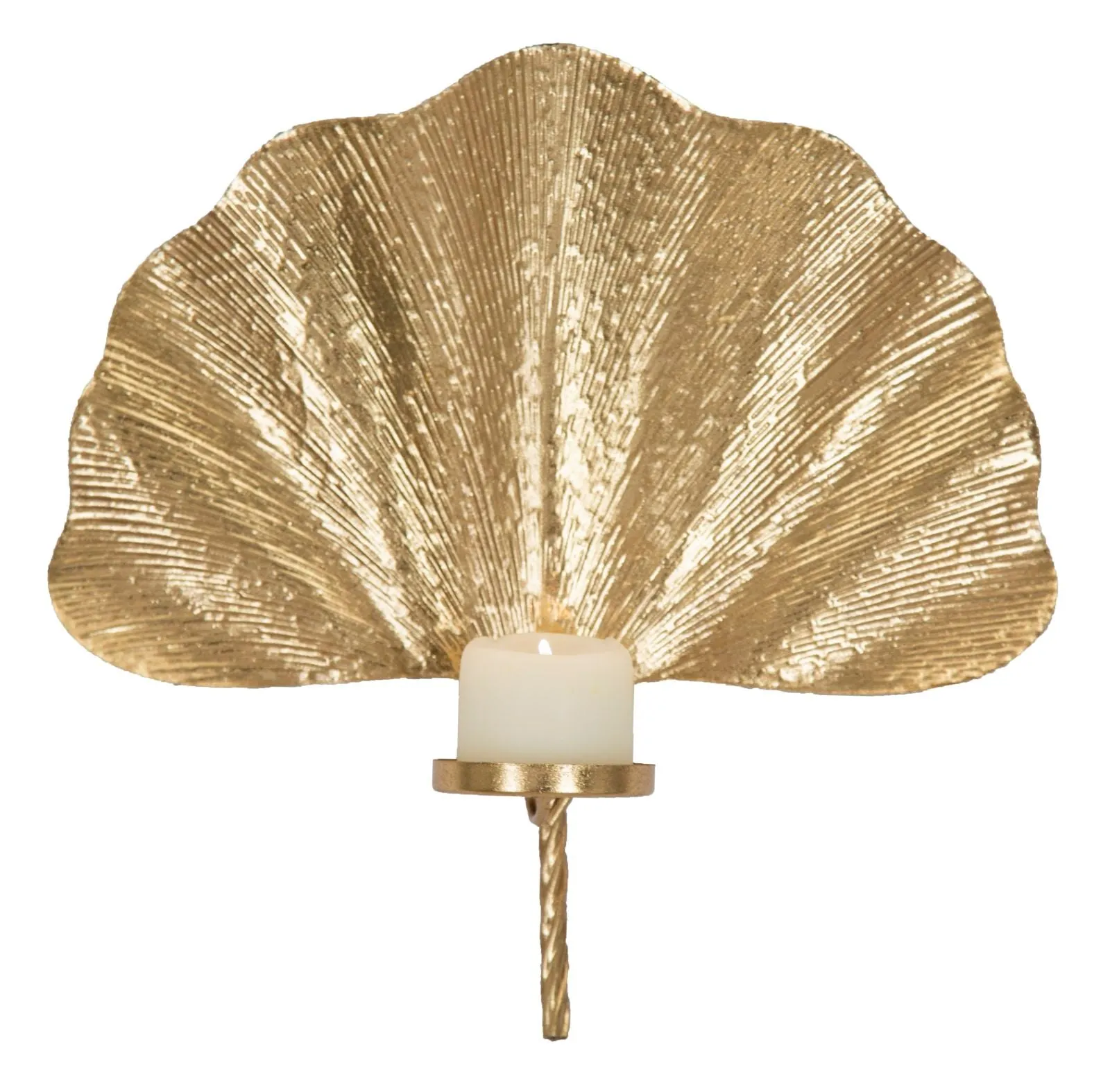 Golden Metal Large Leaf Wall Candle Holder