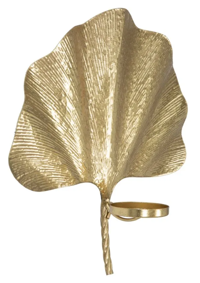 Golden Metal Large Leaf Wall Candle Holder