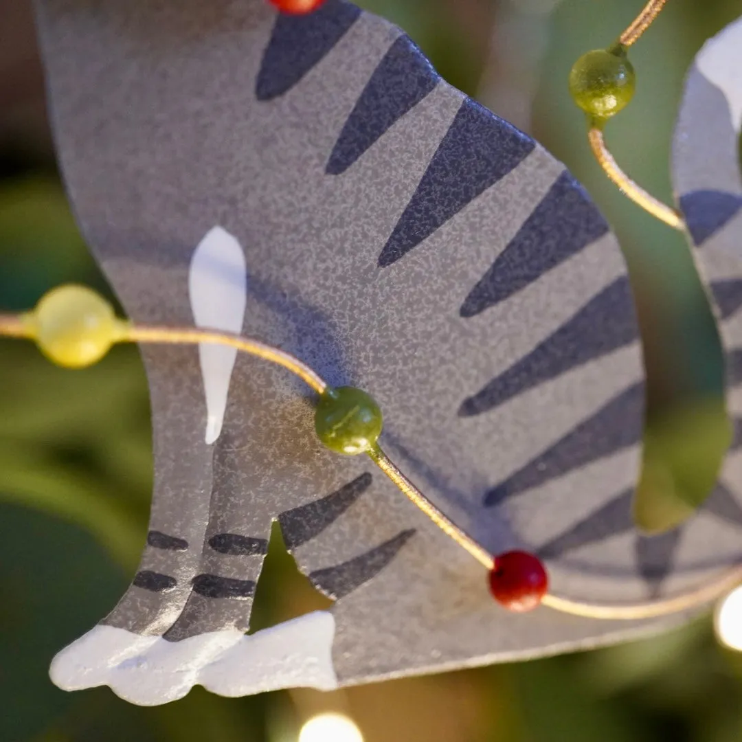 Grey Cat with Christmas Lights