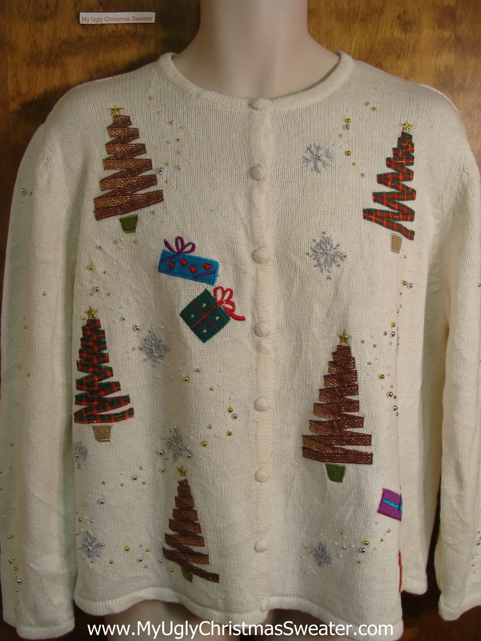 Holiday Ribbon Trees Ugly Christmas Sweater