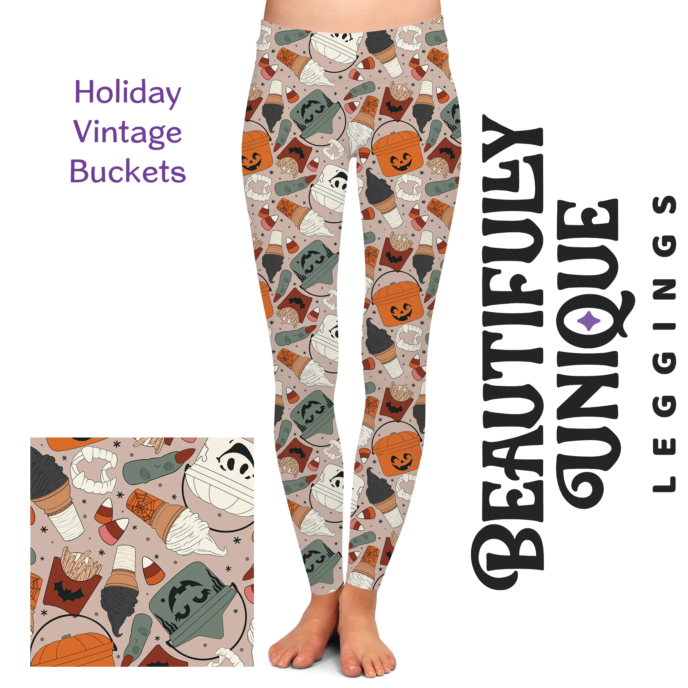 Holiday Vintage Buckets (Semi-Exclusive) - High-quality Handcrafted Vibrant Leggings