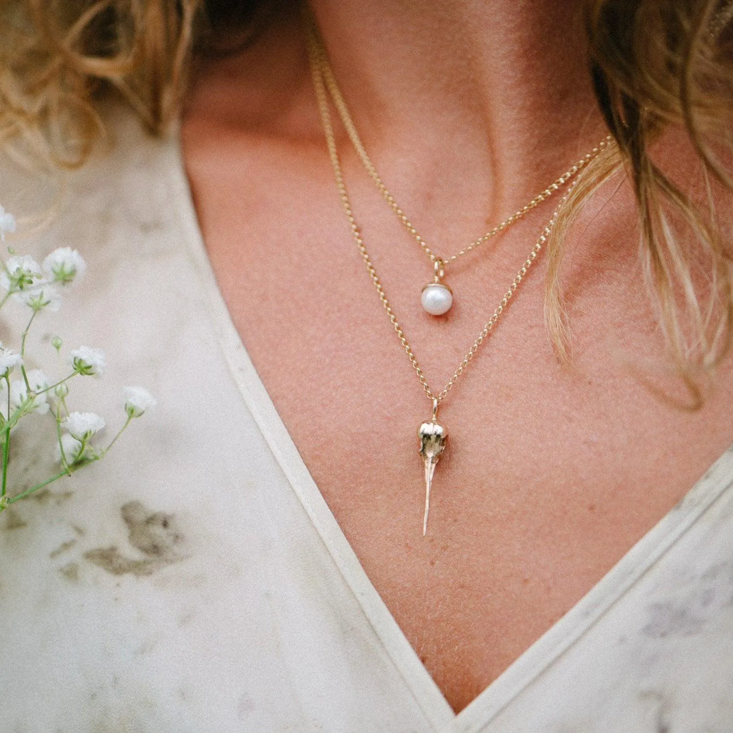 Hummingbird Skull 14k Gold Pendant