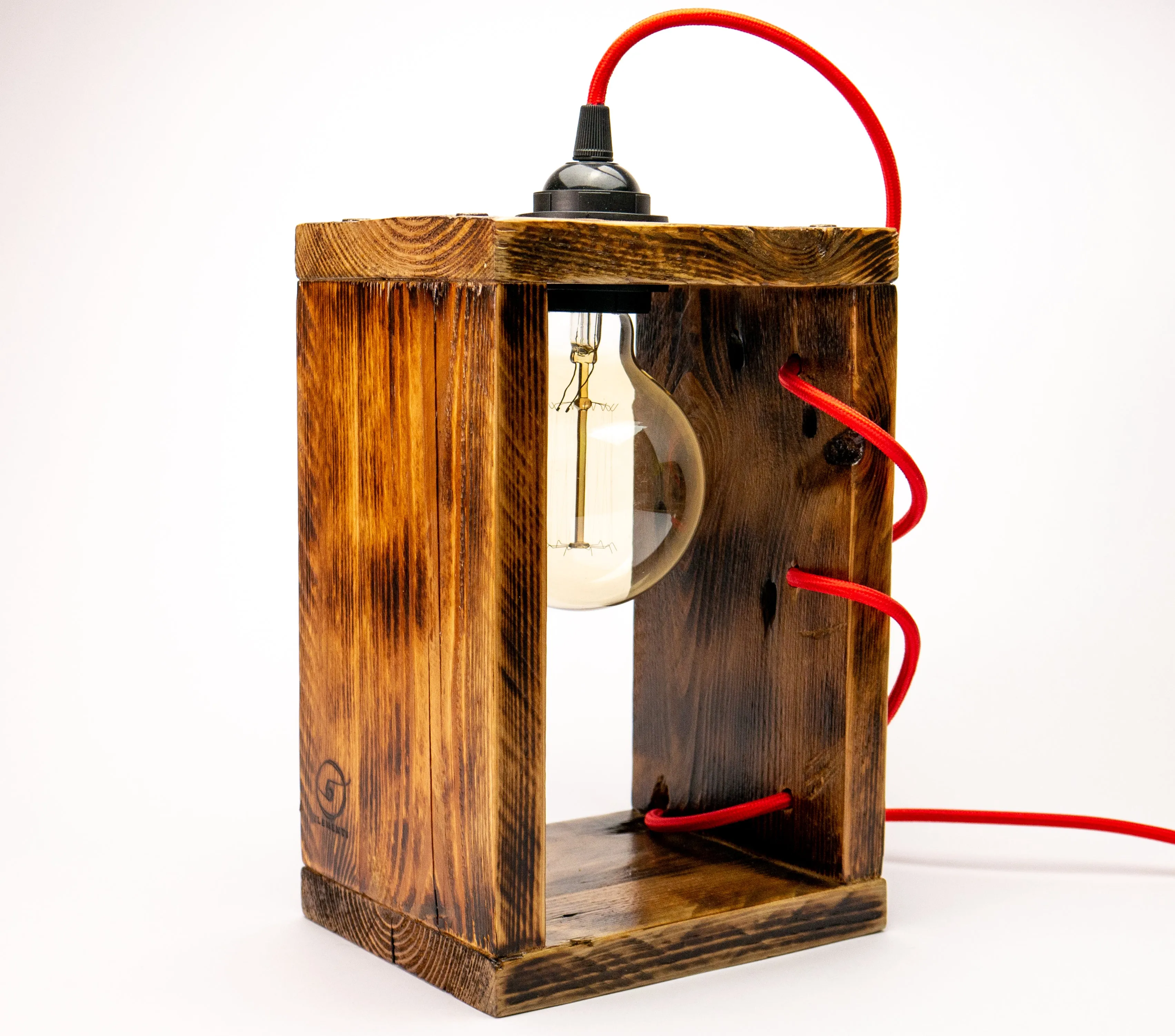 Industrial Desk Lamp, Recycled Wood Tabletop Lamp