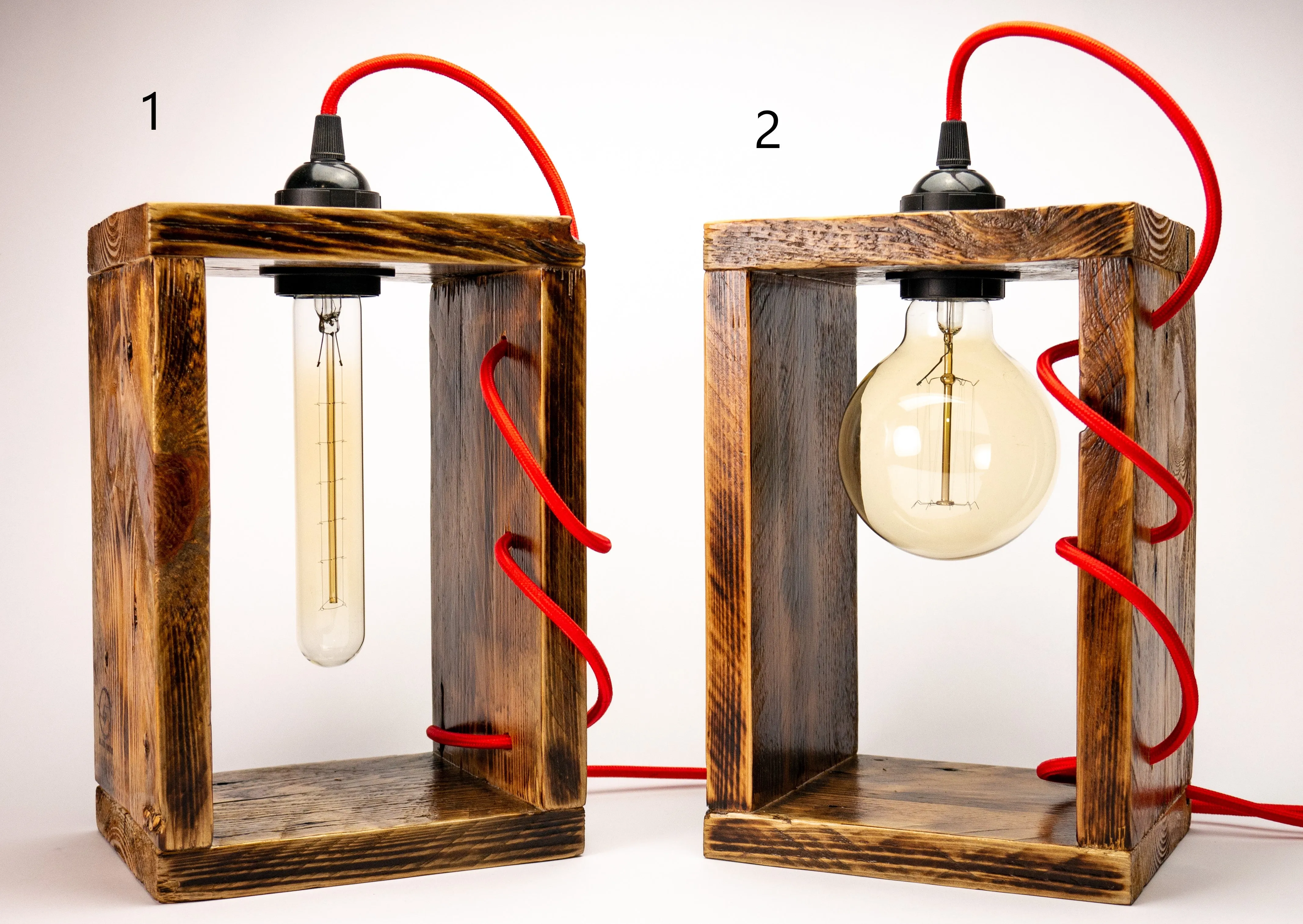 Industrial Desk Lamp, Recycled Wood Tabletop Lamp