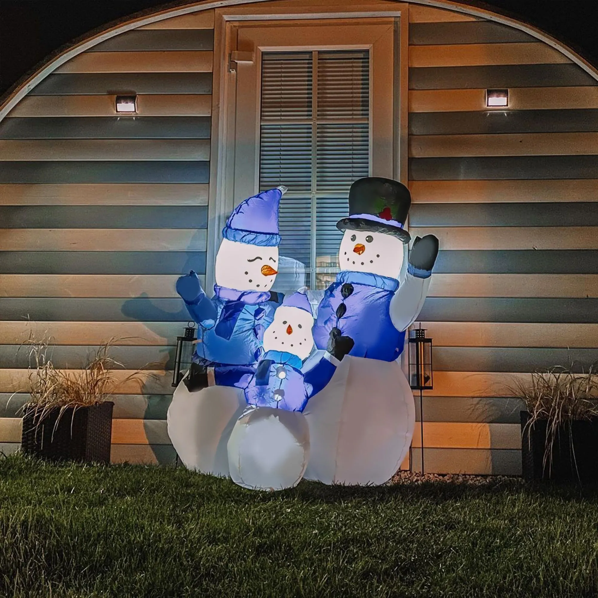 Inflatable Snowman Family Decoration w/ LED Lights Christmas Seasonal Fun