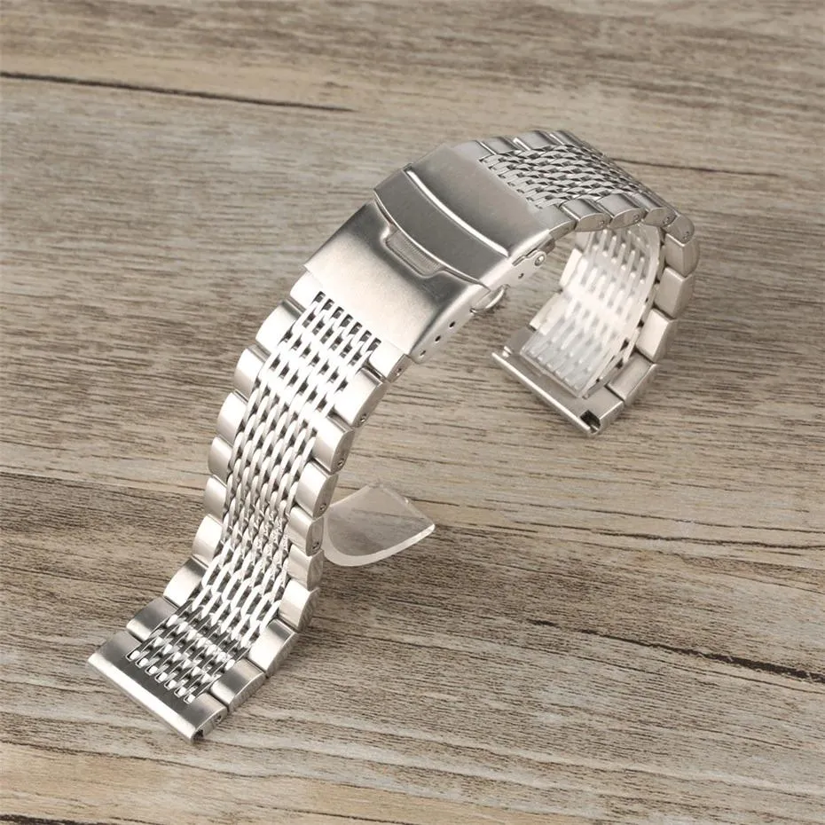 Jules Stainless Steel Bead Of Rice Watch Bracelet With Deployant Clasp