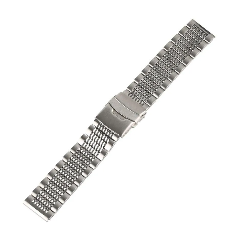 Jules Stainless Steel Bead Of Rice Watch Bracelet With Deployant Clasp