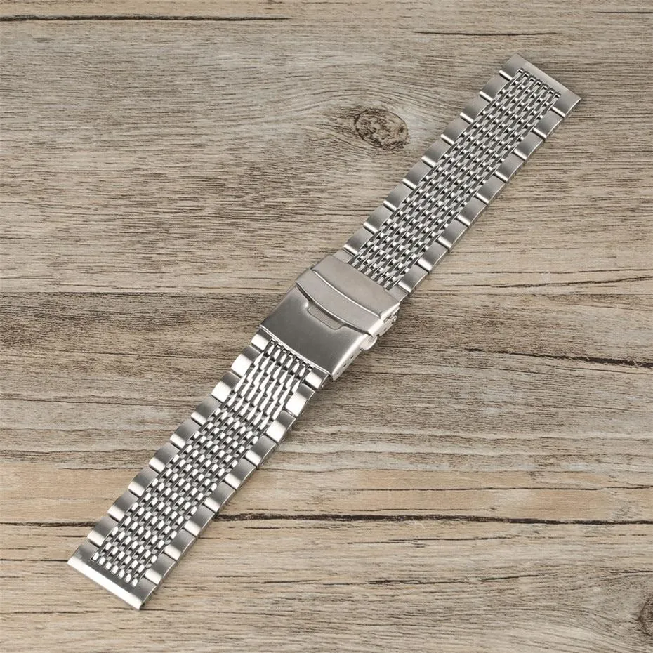 Jules Stainless Steel Bead Of Rice Watch Bracelet With Deployant Clasp