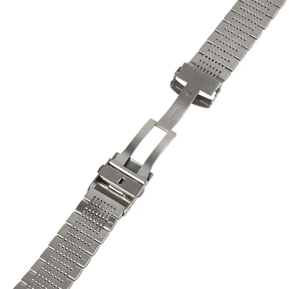 Jules Stainless Steel Bead Of Rice Watch Bracelet With Deployant Clasp