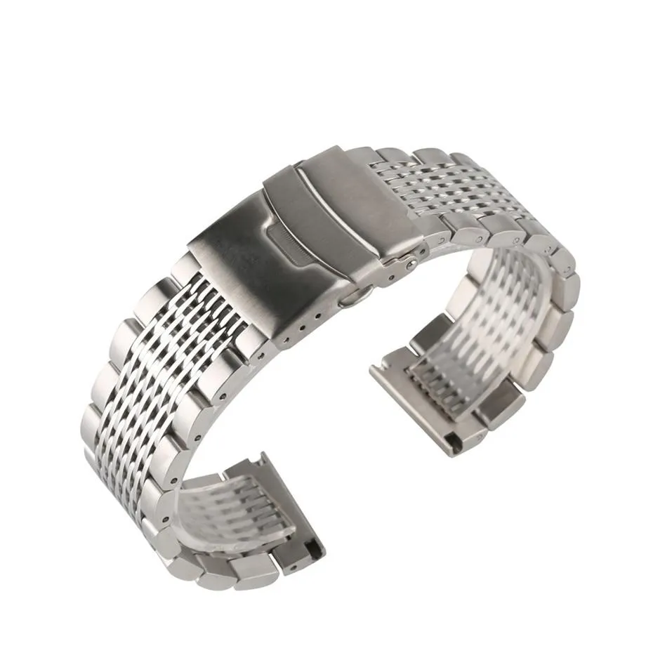 Jules Stainless Steel Bead Of Rice Watch Bracelet With Deployant Clasp