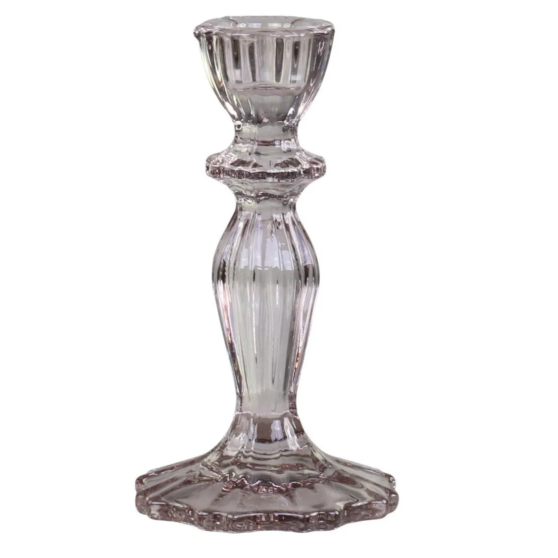 Lace Edged Glass Candlestick - Taupe - Two Sizes