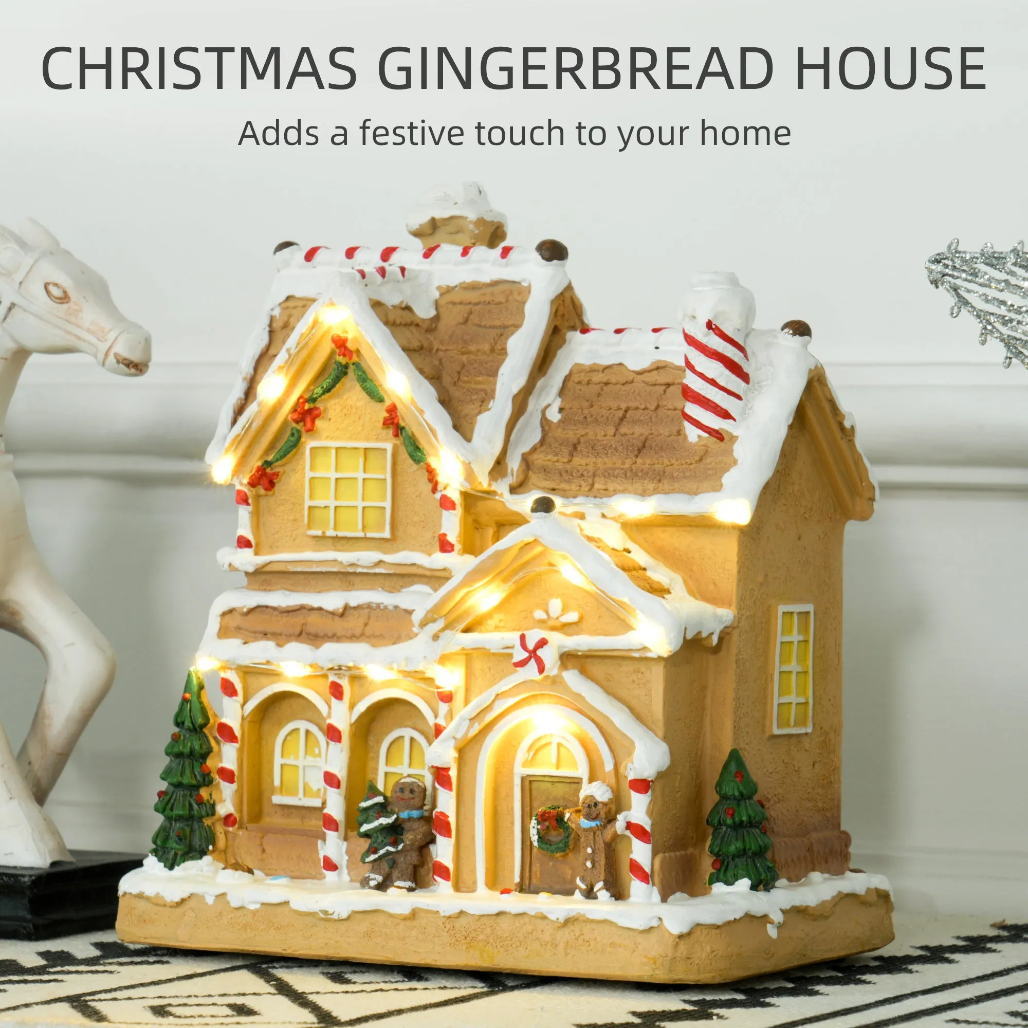 Lighted and Musical Christmas Candy House with Gingerbread Man Brown