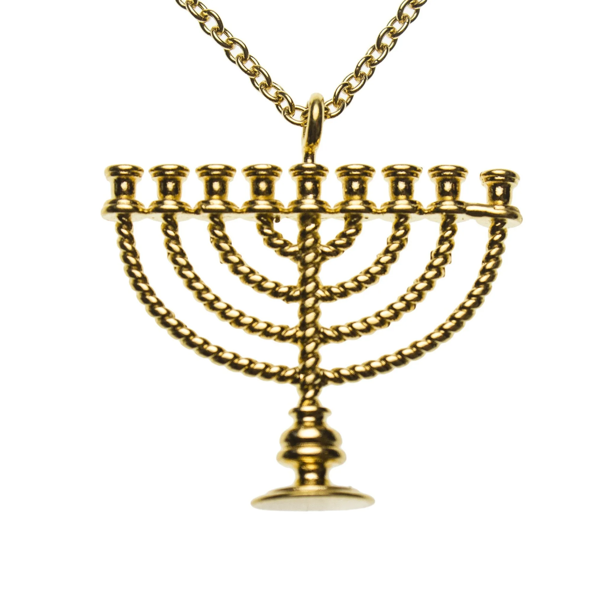 Menorah Gold-dipped Pendant Necklace on 20" Rolo Chain (Wholesale)