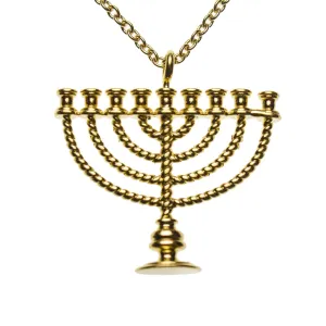 Menorah Gold-dipped Pendant Necklace on 20" Rolo Chain