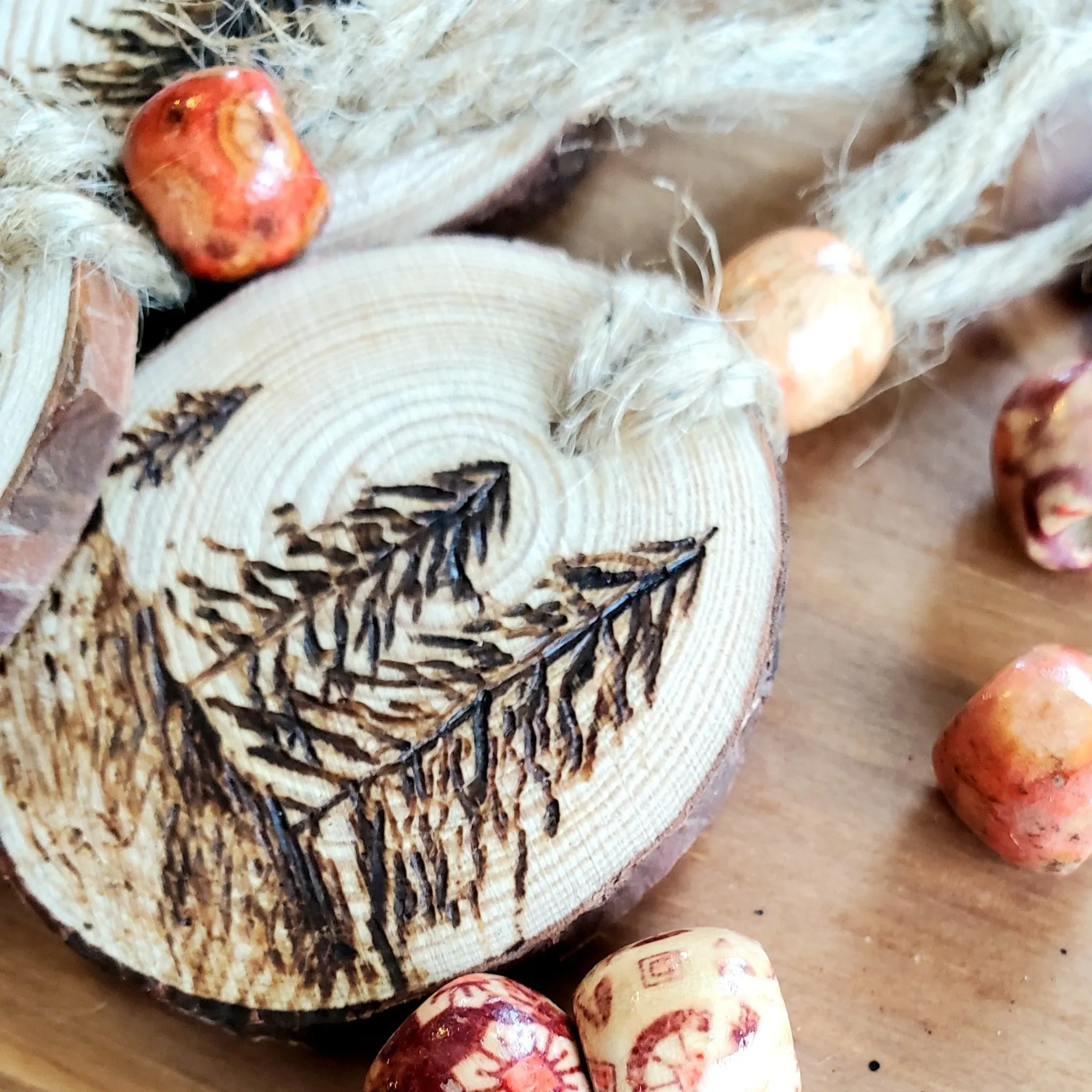 Minimalistic Natural Wood Burned Ornament