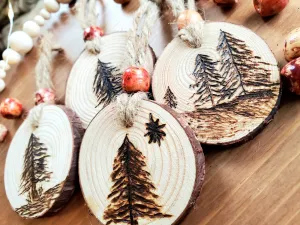 Minimalistic Natural Wood Burned Ornament