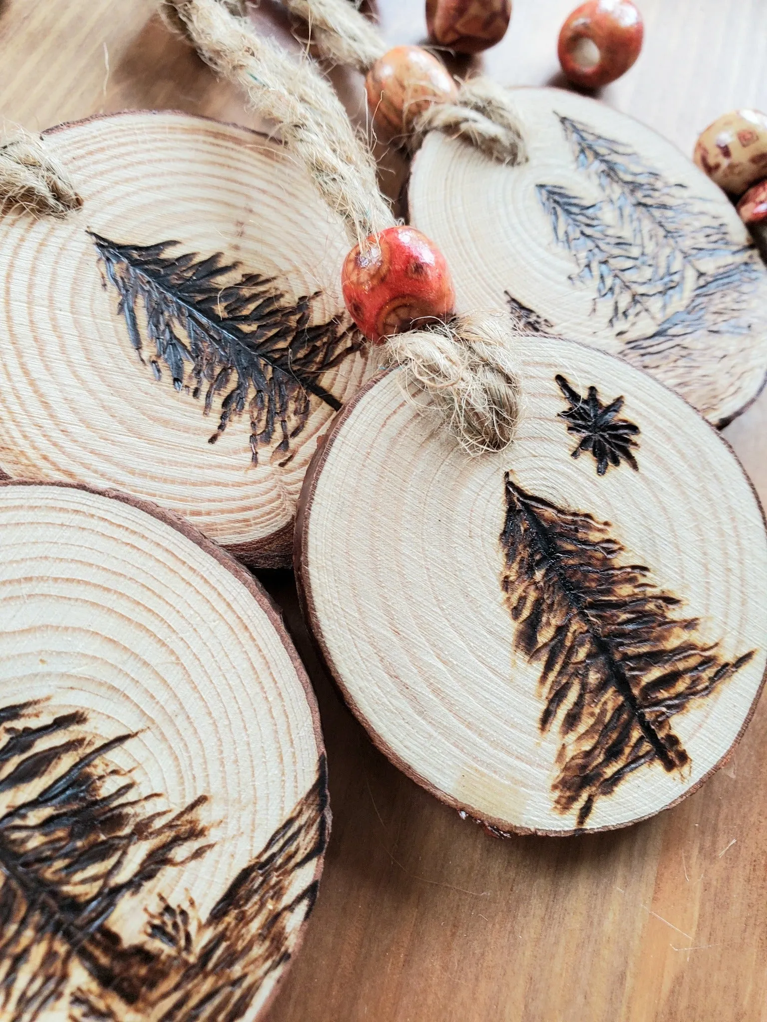 Minimalistic Natural Wood Burned Ornament