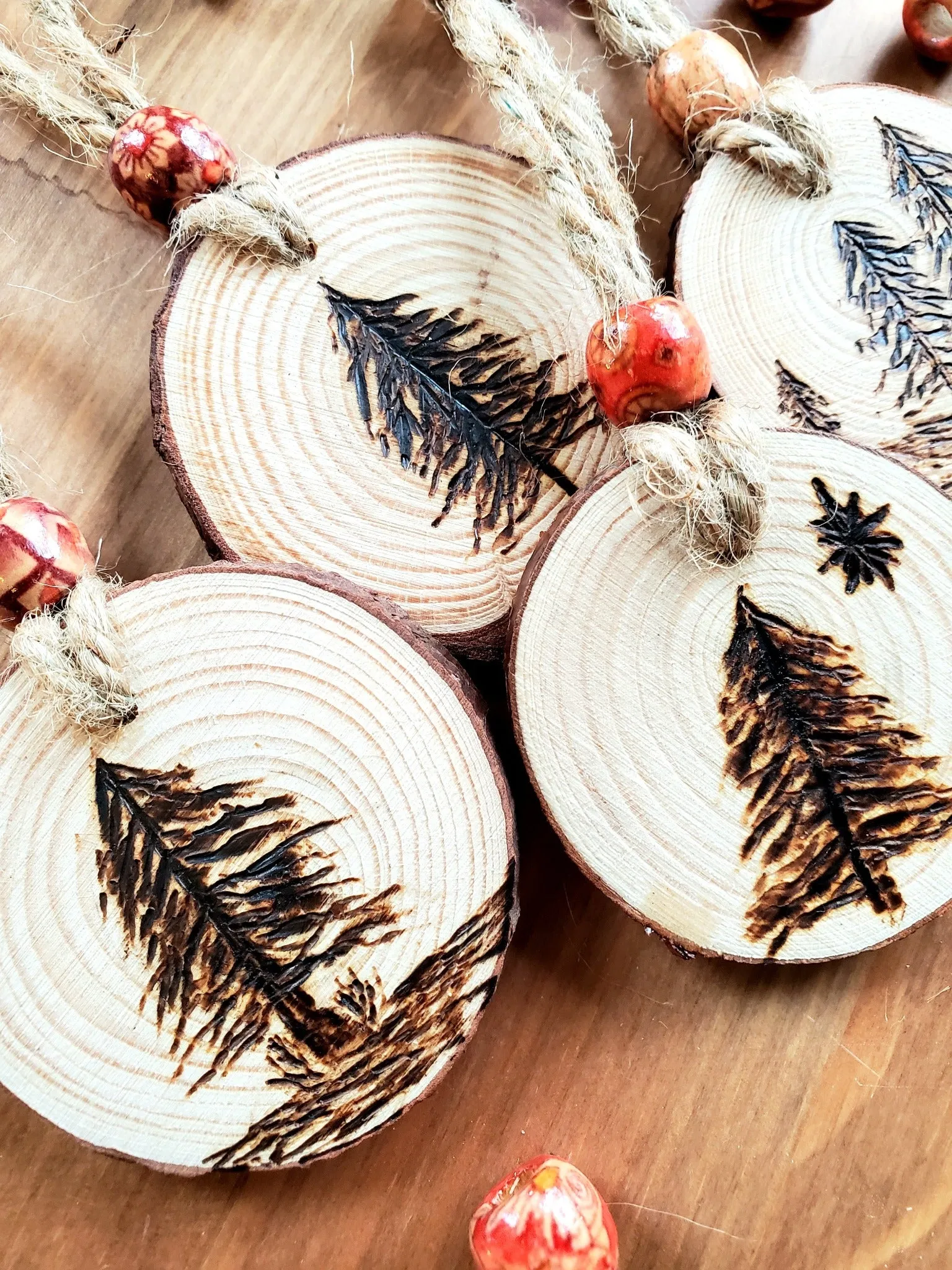 Minimalistic Natural Wood Burned Ornament