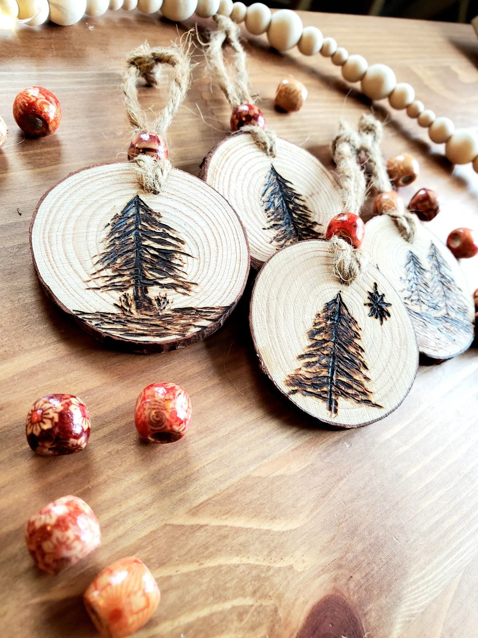 Minimalistic Natural Wood Burned Ornament