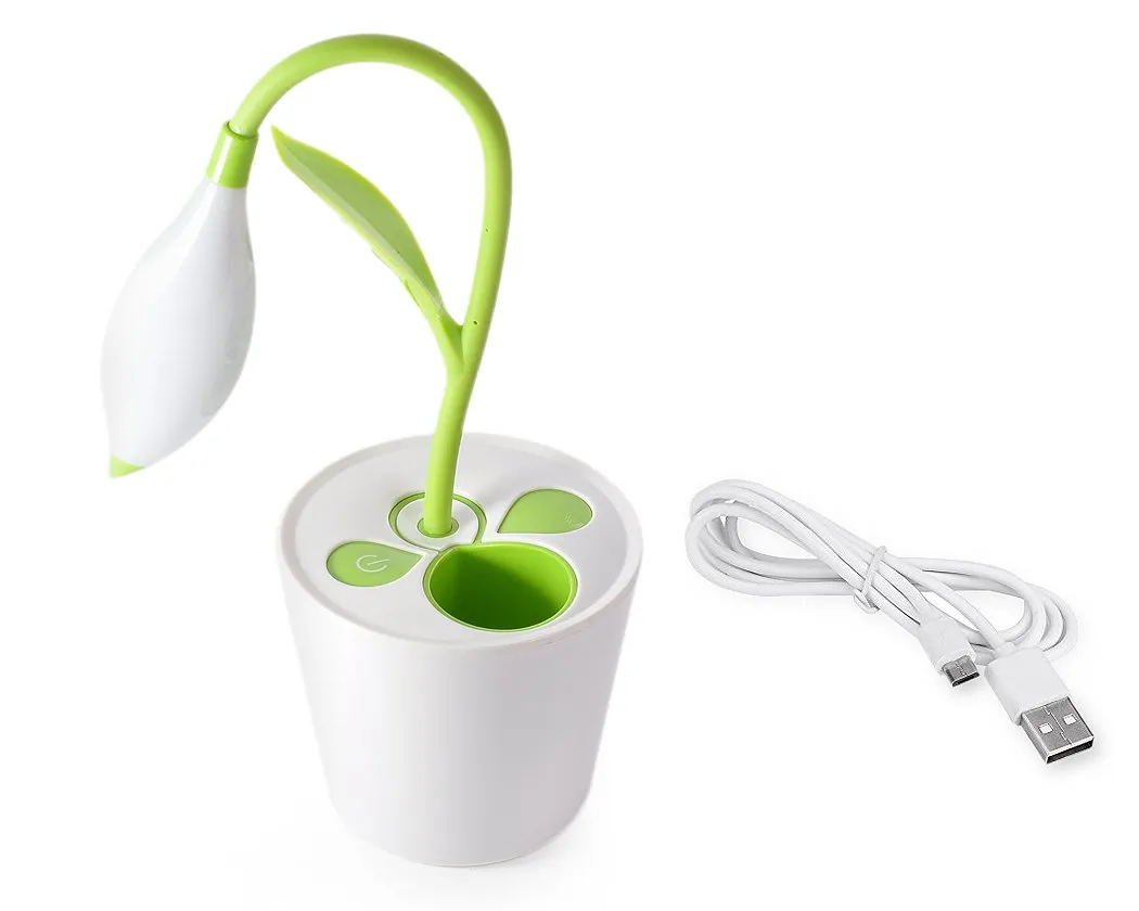 Plant Shape LED Desk Light with Pen Holder - Green