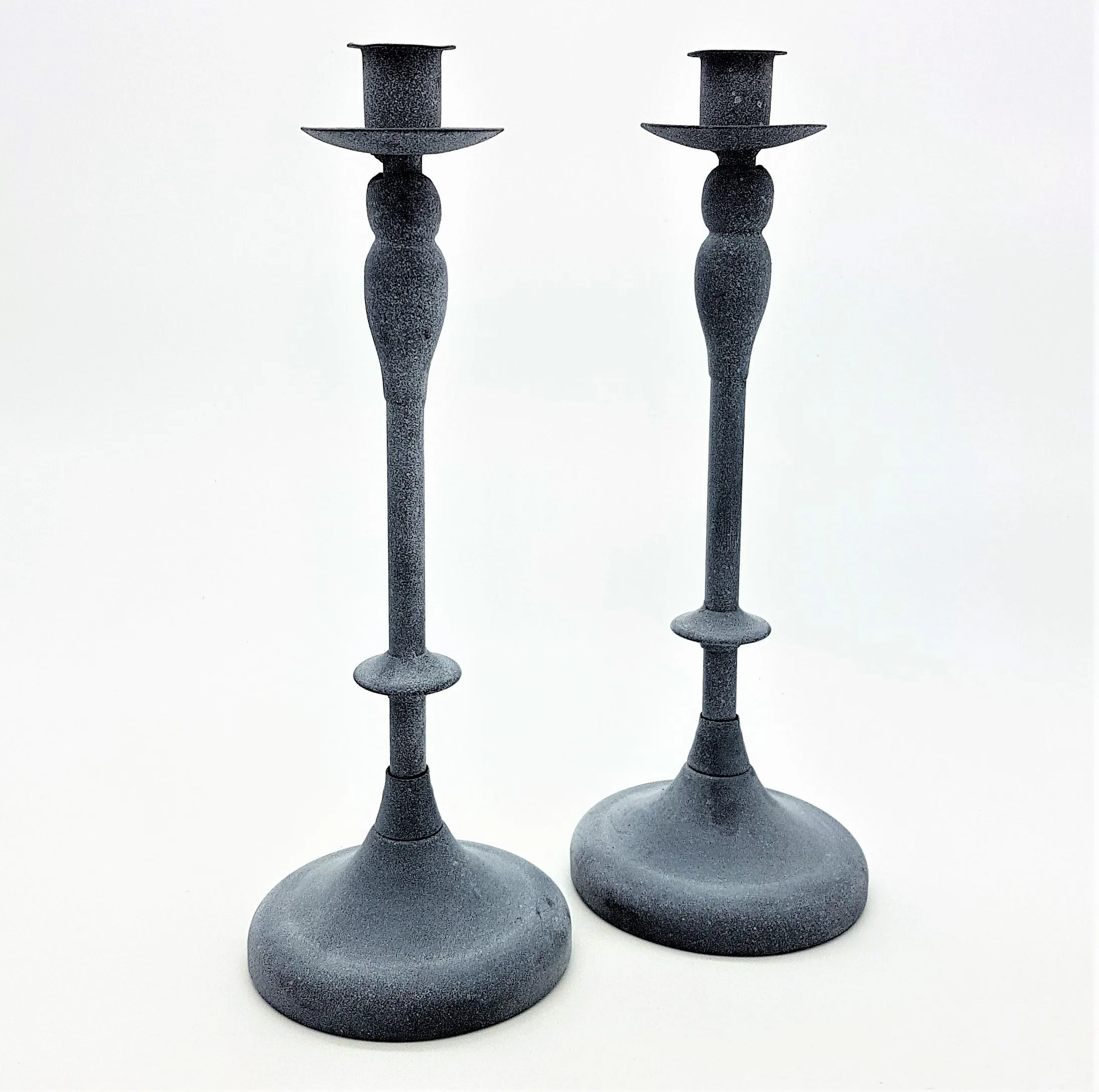 Powdered Grey Metal Candlestick