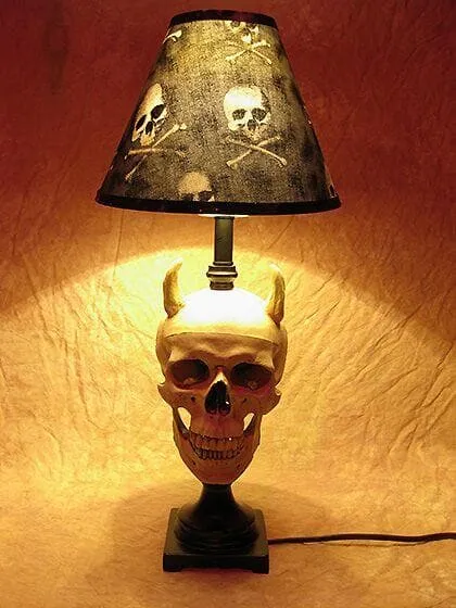 "Desk Lamp with Devil Skull and Bone Shade" Haunted House Lighting