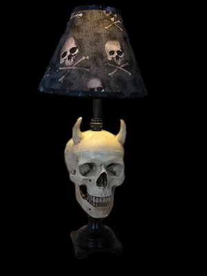 "Desk Lamp with Devil Skull and Bone Shade" Haunted House Lighting