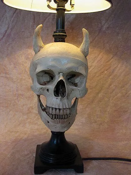 "Desk Lamp with Devil Skull and Bone Shade" Haunted House Lighting