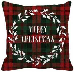 Red Black Plaids Merry Christmas Throw Pillow Case Cushion Cover Decorative