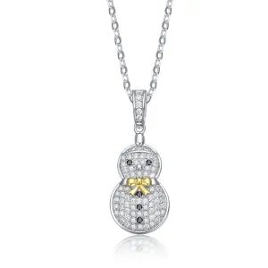 Rhodium Plated Sterling Silver Cubic Zirconia Snowman Pendant Necklace