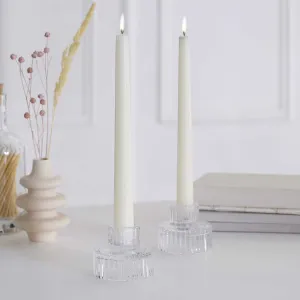 Ribbed Glass Candlestick Holders - Set of 2