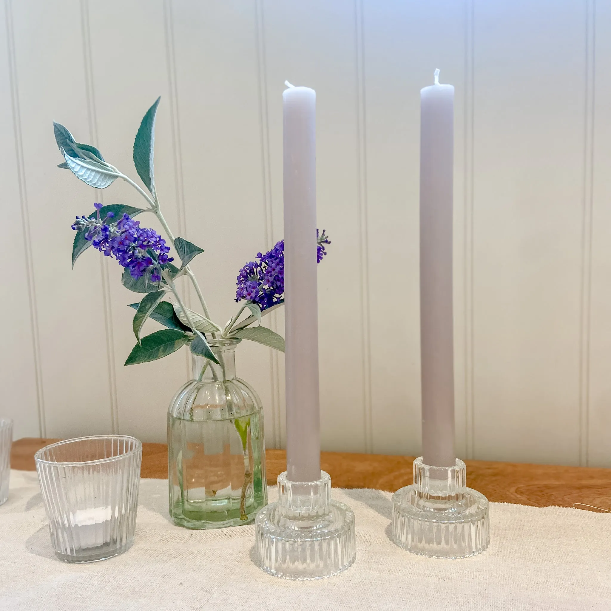 Ribbed Glass Candlestick Holders - Set of 2