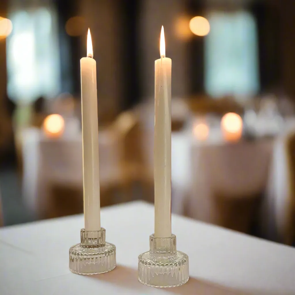 Ribbed Glass Candlestick Holders - Set of 2